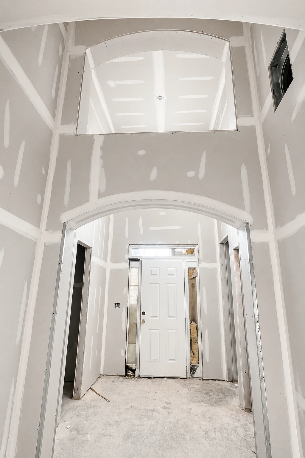Entryway drywall before finishing