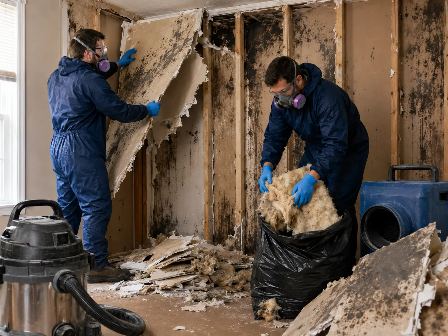 removal of mold-infested drywall