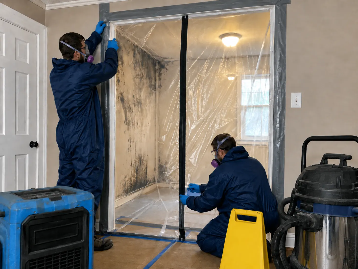 containment barrier set up for mold remediation